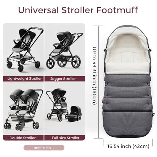 Momcozy Stroller Footmuff Universal | Easily Attaches to Most Strollers | Ultra-Plush,Weather-Proof Stroller Sleeping Bag | Deluxe Warm Stroller Bunting Bag | Extendable Cover Winter | Adjust-Buckle — view 4