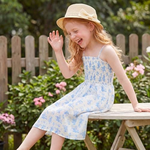 JiAmy Girl Dress and Cardigan 2Pcs Sets Toddler Summer Sleeveless Butterfly Floral Print A-line Dresses with Long Sleeve Coat Kids Casual Clothes for Girls 7-8 Years Blue — view 4