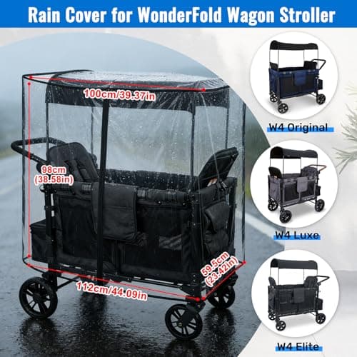 Rain Cover for The WonderFold W4 Original, W4 Elite and W4 Luxe Stroller Wagons, Waterproof, Windproof, Protect from Dust and Snow – Clear, Zipper Access Maximum Coverage (Stroller Wagon Not Included)