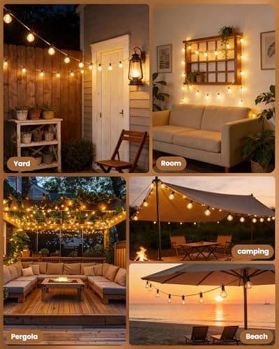 Outdoor String Lights 25 Feet G40 Globe LEDs Patio Lights with 13 Edison LED Bulbs(1 Spare), Waterproof Connectable Hanging Light for Backyard Porch Balcony Party Decor, E12 Socket Base, Black — view 5