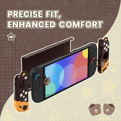 PlayVital Good Night Bear Dockable Case for Nintendo Switch 2 with Stand | Split Design Silicone Joycon Grips, PC Console Hard Shell, 2 Joystick Caps | Cute Protective Cover Bundle – Brown — view 2