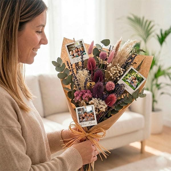Transparent Gift Ramo de Flores con Fotos Personalizadas. Ramo Preservado con Fotos Personalizadas. Decoración Personalizada para el Hogar. Regalo personalizado para Día de la Madre y Aniversarios. — view 2