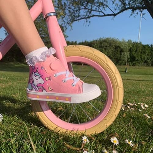 EUXTERPA Kids Toddler Sneakers Light Up Flashing Shoes Girls Easy Fasten High Top Walking Canvas Sneaker, Pink Unicorn, Little Kid Size 11