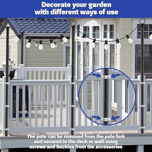 NSHWFW 6 Pack 10 ft Heavy Duty Metal String Light Poles Adjustable Outdoor Lighting Stand for Patio,Backyard,Garden,Party & Wedding Rustproof & Sturdy with Hooks — view 3