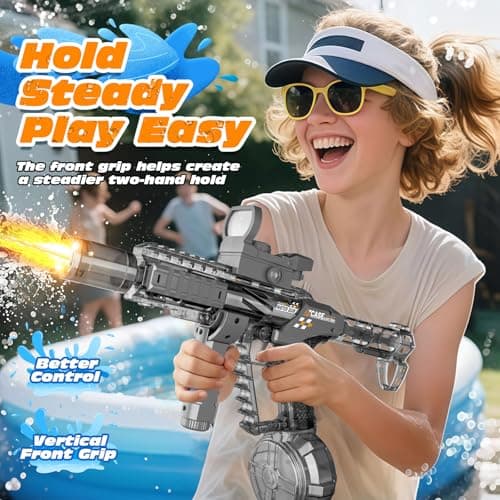 Electric Water Gun for Adults & Kids, Automatic Squirt Gun with 26 FT Range, Flashing Muzzle, USB Rechargeable Battery, 320cc Drum Reservoir, Outdoor Beach Pool Party Toys for Boys Girls (Black) — view 5