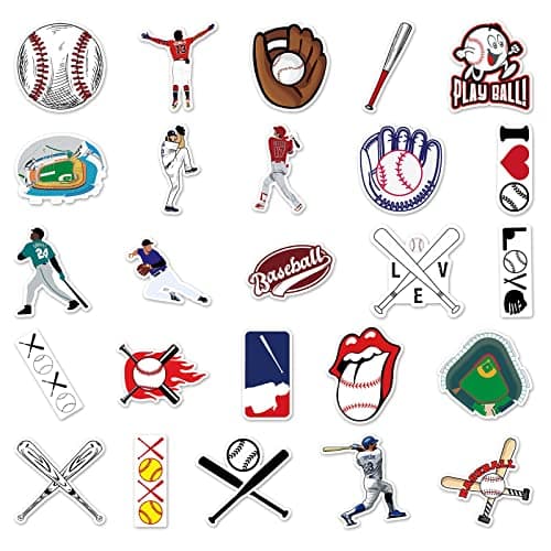 JOICEE 50pcs Baseball Stickers，Waterproof Vinyl Baseball Tattoos for Kids Teens Boys Adults, Sports Decals for Snowboard Laptop Water Bottles Hydro Flasks Phone Guitar Skateboard Computer — view 2