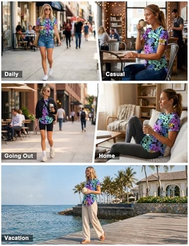 LOMON Cooling Workout Shirts for Women Short Sleeve Athletic Tops Quick Dry Moisture Wicking UV Sun Protection Hiking Gym Tee Floral Print 1, Large — view 3