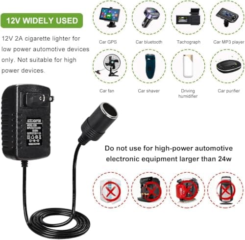 XIBETEO AC to DC Converter Car Cigarette Lighter Socket Adapter,110-240V to 12V 2A Power Adapter for MP3/MP4, Dash Cam, Fan, Air Purifier Low Power Car Devices12V 2A 24W — view 2