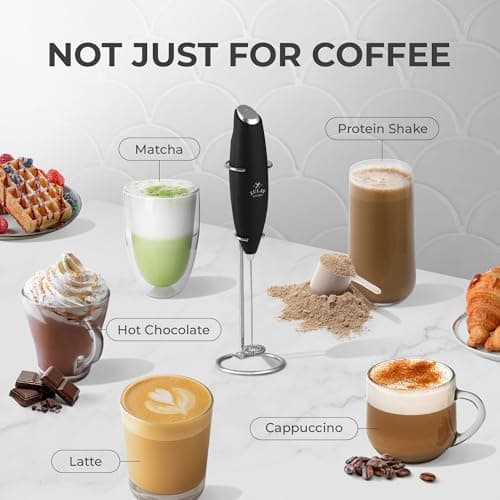 Zulay Kitchen Powerful Milk Frother Wand With Duracell Batteries - Ultra Fast Handheld Drink Mixer - Electric Whisk Foam Maker for Coffee, Lattes, Cappuccino & Matcha - Z1 Motor - Black — view 3