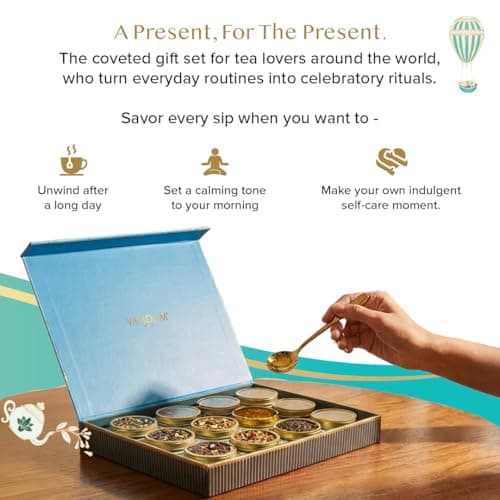 VAHDAM, Bloom - Assorted Tea Gift Set (12 Loose Leaf Tea) Tin Caddy Presentation Box | Gluten Free, Non GMO | Tea Gift Set for Women & Men — view 3