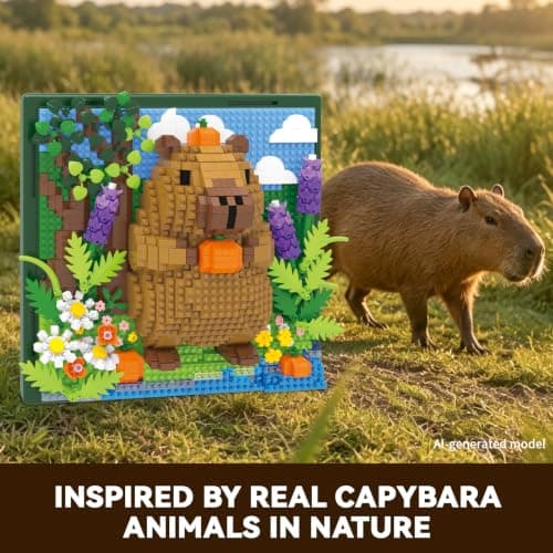 Capybara Flowers Animal 3D Wall Art Micro Mini Building Blocks Set, Unique Home Wall Decor or Table Display, No Compatible with Lego, Ideal Gift Toy for Adults & Boys Girls 14+ (1191 PCS) — view 3