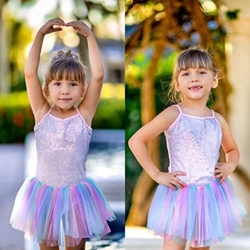 Zaclotre Girls Sequin Leotard Sparkly Strap Ballet Skirted Leotards Tutu Dress Ballerina Outfit Dance Costume Rainbow Size 4-5T — view 7