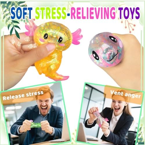 Axolotl Squishy Stress Relief Toy Glitter Fidget Toys Cute Malt Sugar Axolotl Toy Fidget Toys for Kids Youth Adult, Party Favors Anxiety Relief Squishy Toys(Blue) — view 5