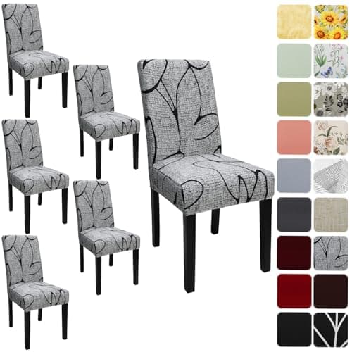 Keyroal Dining Room Chair Covers Set of 6, Stretch Printed Parsons Chair Slipcovers Spandex Removable Washable Kitchen Chair Protector Cover for Dining Room, Hotel, Ceremony