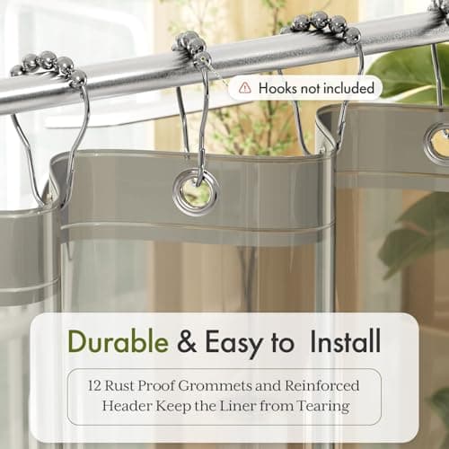 Bathway Shower Curtain Liner, Black Shower Curtain Liner 72x72 PEVA Clear Shower Curtain Liner Plastic with 3 Magnets and 12 Rustproof Metal Grommets, Lightweight Waterproof Shower Liner for Bathroom — view 2