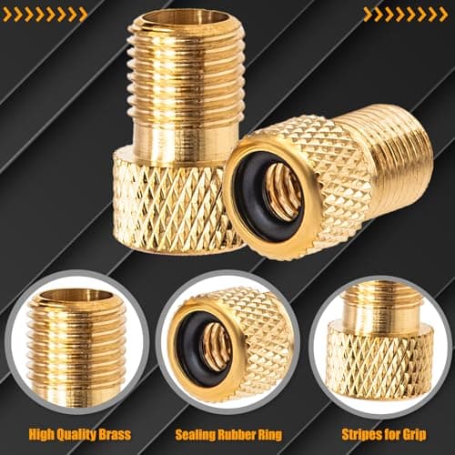 MEAJOO 2PCS Brass Presta Valve Adapter, Convert Presta to Schrader Adaptor, Inflate Tire Using Standard Pump or Air Compressor for Bikes, Motocycle and Cars(Reticulated Grain Style) — view 2