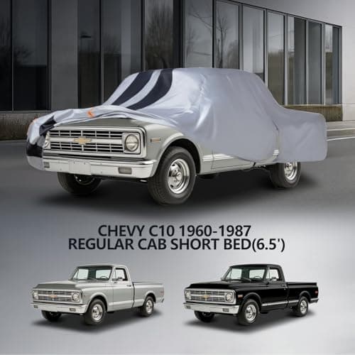 Chevy C10 Truck Cover Custom Fit 1960-1987 Regular Cab Short Bed(6.5') with Door Zipper, 10 Layers Outdoor Heavy Pickup Truck Cover Waterproof All Weather, Wind Dust Sun Protector. — view 5