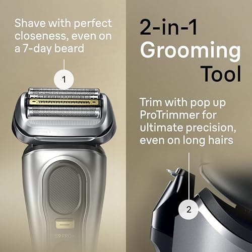 Braun Electric Razor for Men, Waterproof Foil Shaver, Series 9 Pro 9477cc, Wet & Dry Shave, with Portable Charging Case, ProLift Beard Trimmer, 5-in-1 Cleaning & Charging SmartCare Center, Silver — view 3