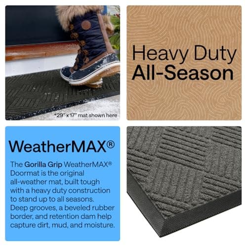 GORILLA GRIP Durable Natural Rubber Door Mat, Waterproof, Low Profile, Heavy Duty Welcome Doormat for Indoor and Outdoor, Easy Clean, Rug Mats for Entry, Patio, Busy Areas, 17x29, Gray Diamond — view 3