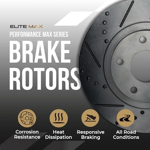 Max Advanced Brakes Front & Rear Brake Kit Compatible With 2019 2020 2021 2022 2023 Honda Civic Insight Exc Si Replacement Drilled Slotted Black Coated Disc Brake Rotors and Ceramic Brake Pads — view 5