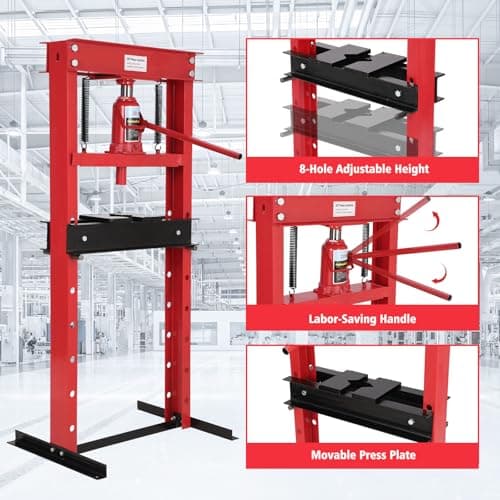 GarveeHome 20 Ton Hydraulic H-Frame Floor Press – Heavy Duty with Adjustable Table Height, Stamping Plates – for Metalworking, Bearing Removal, Bending, Straightening, U-Joint & Component Pressing – — view 3