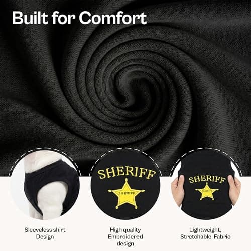 Parisian Pet Dog Tshirt - Embroidered “ Sheriff “ Dog Shirt - Lightweight and Skin Friendly Dog Clothes - Sleeveless Dog Tee Shirts - Machine Washable Dog Shirt for Large Dogs - 3XL