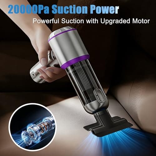 Handheld Car Vacuum Cordless with Air Duster, 30-Min Runtime 20000Pa Suction, Portable Rechargeable Small Handheld Vacuum for Car Detailing Interior Cleaning Pet Hair,Silver&Purple — view 2