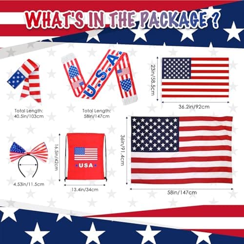2026 USA Soccer Fan Accessories Set, Patriotic Independence Day Bundle with Flag, Shawl, Scarf, Headband and Drawstring Bag for Sports Events & July 4th Festivities (United States) — view 4