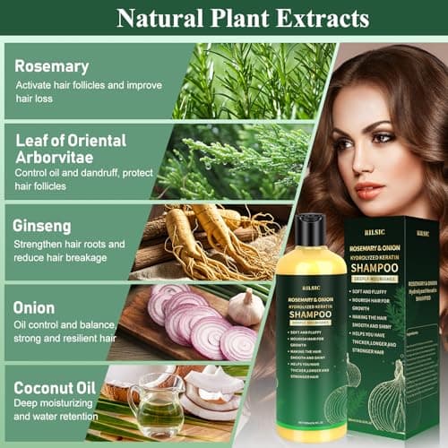 500ML Organic Rosemary & Onion Shampoo for Hair Growth Women & Men, Natural Hair Shampoo for Strengthening & Thickening with Hydrolyzed Keratin for Hair Loss, Oily Thinning Hair — view 4
