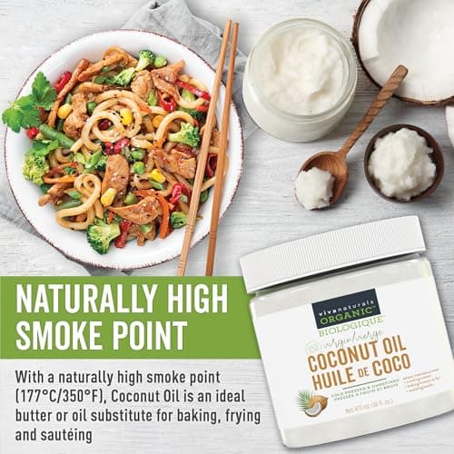 Viva Naturals Organic Virgin Coconut Oil,16 fl oz (473 mL) – Coconut Oil for Hair, Skin, Cooking & Baking – Cold-Pressed, Unrefined & Non-GMO – Keto & Paleo Certified – BPA-Free Jar — view 4