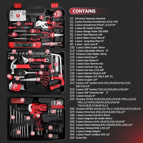 KingTool 276-Piece Tool Set Kit - Tool kit with 12V Cordless Power Drill Driver Toolbox Storage Case with Drawer, Drill Set Perfect for Homeowner, Diyer, Handyman — view 2