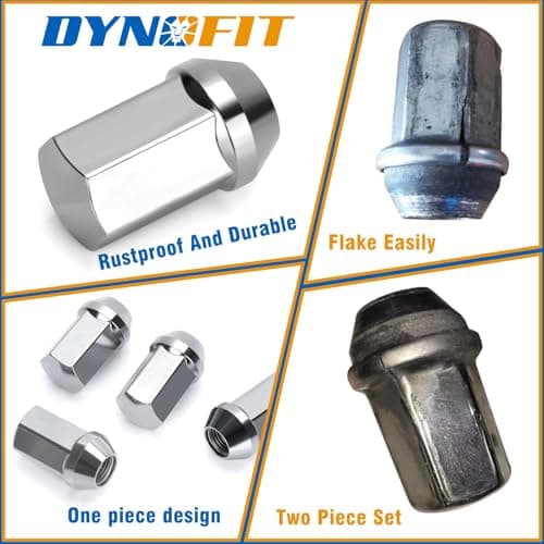 dynofit 24pcs 14x1.5 OEM Lug Nuts Compatible with Chevy Ford Ram GMC,1.75 inch Height 7/8" Hex(22mm), One-Piece Design Factory Chrome Wheel Nuts for Silverado 1500 Tahoe F150 Buick Dodge Cadillac — view 4