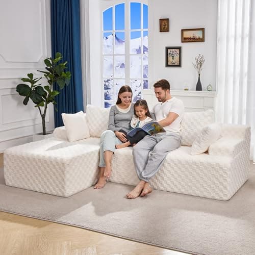 Hobestluk Boneless Couch Modular Sectional Sofa L-Shape Couch 3 Seat Modular Couch Memory Foam Sectional Couches for Living Room Furniture, Cloud Couch with Chaise Lounge (96" Left Facing Chaise) — view 2