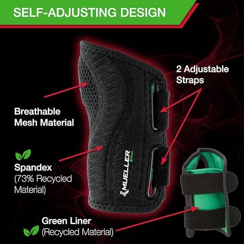 MUELLER Sports Medicine Green Fitted Wrist Brace for Men and Women, Wrist Pain Relief Support, Ideal for Carpal Tunnel, Tendonitis, Arthritis, Right Hand, Black, Large/X-Large — view 4