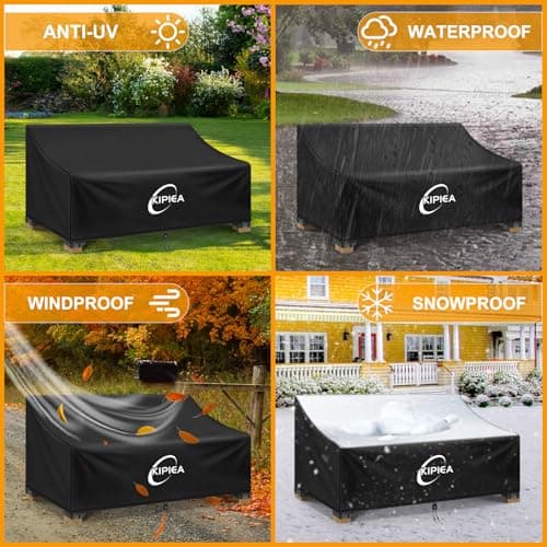 Kipiea Patio Sofa Cover Heavy Duty 420D Outdoor Couch Covers Waterproof Winter, 2-Seat Patio Furniture Cover Loveseat, Outdoor Sofa Covers with Anti UV and No Tears, No Fading (60"W x 34"D x 31"H) — view 7