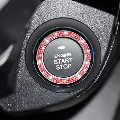 Car Bling Crystal Rhinestone Engine Start Ring Decals, 2 Pack Car Push Start Button Cover/Sticker, Key Ignition Knob Bling Ring, Sparkling Car Interior Accessories for Women (Red) — view 5
