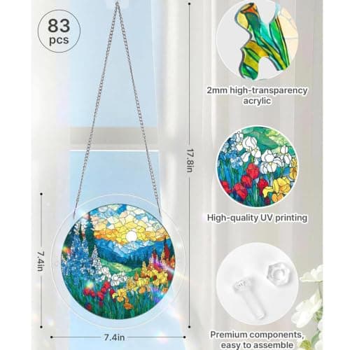 83 Pieces Acrylic Puzzle Suncatcher, Stained Glass Fall Pumpkin Harvest | 7.4 Inch,Durable Acrylic,Easy to Hang,Light Catching,Window Ornament,Home Wall Decor,Perfect Holiday & Daily Gift,art — view 2