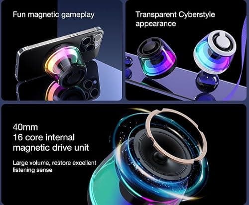 aipidmaga Magnetic Bluetooth Speaker,Wireless Induction Bluetooth Speaker,Mini Portable Cell Phone Stand for iPhone,Lanyard & RGB Night Light,or Home,Outdoors,Pool,Gift (White-1PCS) — view 4