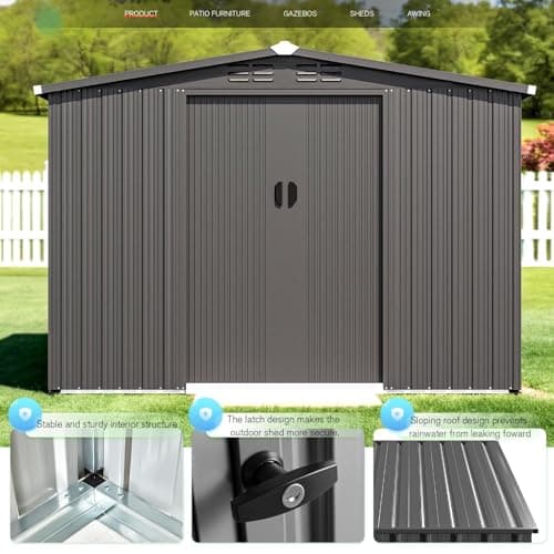 U-MAX Shed 6' x 8' Outdoor Storage Shed with Sliding Door, Outdoor Tool Shed Cabinet, Metal Garden Sheds for Yard, Outdoor Storage Clearance in Dark Grey — view 4