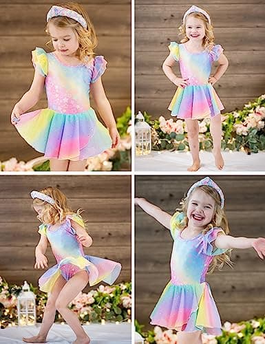 Arshiner Girls Ruffle Sleeve Ballet Dance Dress Tutu Skirted Leotard — view 3