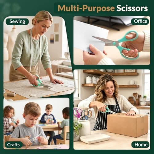Scissors 8.5 Inch scissors all purpose for Office, Home, Sewing,and Crafts,Soft Comfort-Grip Right/Left Hand 3-Pack, Multicolor — view 6
