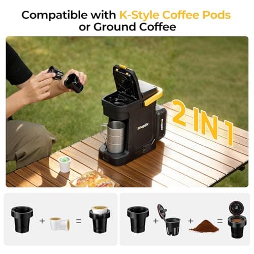 BougeRV 144Wh Portable Coffee Maker Compatible with K Cup & Ground Coffee