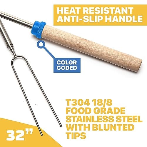 Grill Guru Smores Sticks for Fire Pit - Accessories for Campfire Marshmallow Roasting Sticks Smores Kit Outdoor-Smore Skewers Hot Dog Fork For Outside, Camping Essentials Bonfire Gear Long 32" 10 Pack