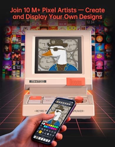 Divoom MiniToo Retro PC-Style Computer Speaker, Smart Pixel Screen with DIY Faces, Bluetooth & USB Audio, Alarm/White Noise Clock, Desk Setup Gift for Bedroom, Office & Gaming — view 3