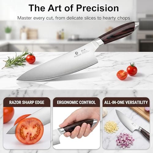 imarku Chef Knife, Japanese Kitchen Knife 8 Inch with High Carbon Stainless Steel, Ultra Sharp Edge Utility Knife, Ergonomic Pakkawood Handle Cooking Knives for Home Cooks and Chefs,Birthday Gift — view 3