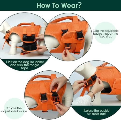 Kuoser Dog Life Jacket High Flotation, Reflective Dogs Life Vest for Swimming Boating, Adjustable Small Medium Large Dog lifejacket, Lightweight Dogs Life Preserver Rescue Handle Spring Summer Pool — view 6