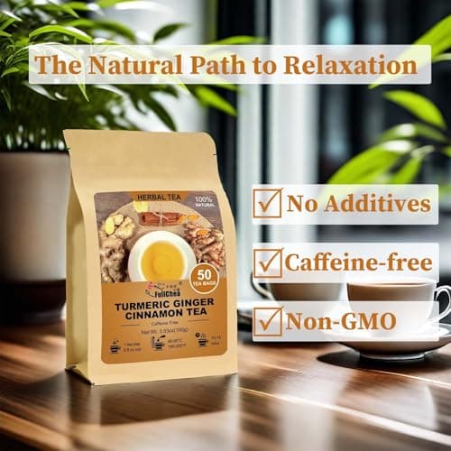 FullChea - Turmeric Ginger Cinnamon Tea Bags, 50 Count, 2g/bag - Premium Turmeric, Ginger, Cinnamon - Non-GMO - Caffeine-free - Aid Digestion & Boost Immunity — view 3