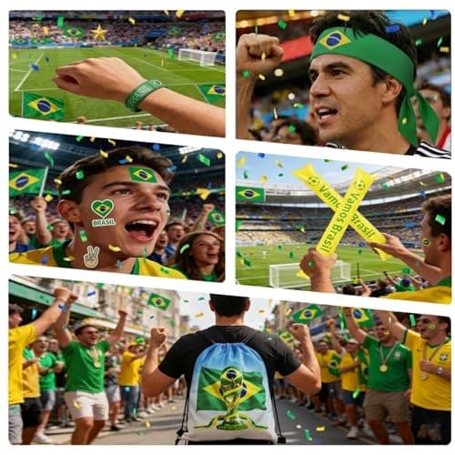 KINFAVOU 2026 World Cup Brazil Soccer Fan Gear Set, 7-Piece Drawstring Backpack Decoration & Storage Set for World Cup & Patriotic Holidays — view 5