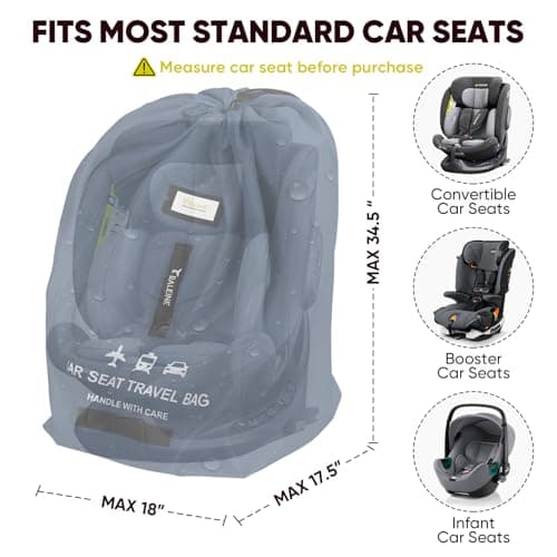 BALEINE Car Seat Travel Bag for Airplane, Water-Resistant Car Seat Bags for Air Travel, Foldable Cover with 3 Handles, Fits Toddler Carseat, Convertible and Booster Seats(Blue) — view 2