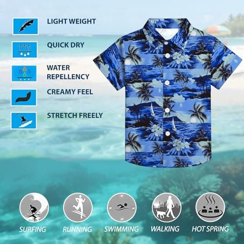 QAUN Hawaiian Shirt for Kids Boys Hawaiian Shirts Summer Button Down Shirt Cusual Tops 5-14 Years — view 3